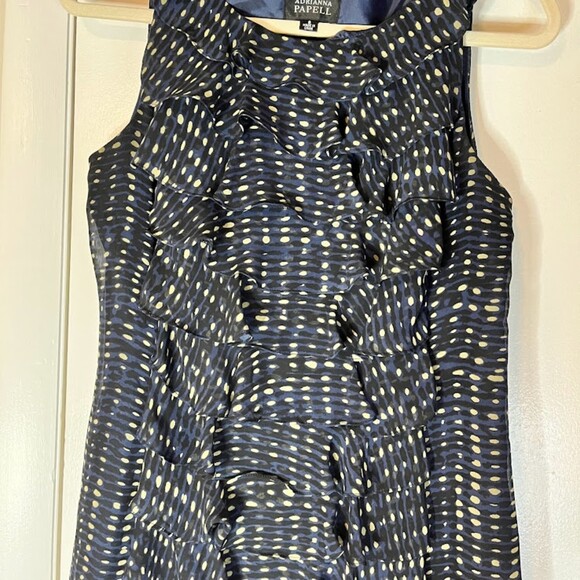 Andrianna Papel Women's Black with Tan Polka Dots Ruffled Front Dress Size S - Picture 4 of 4